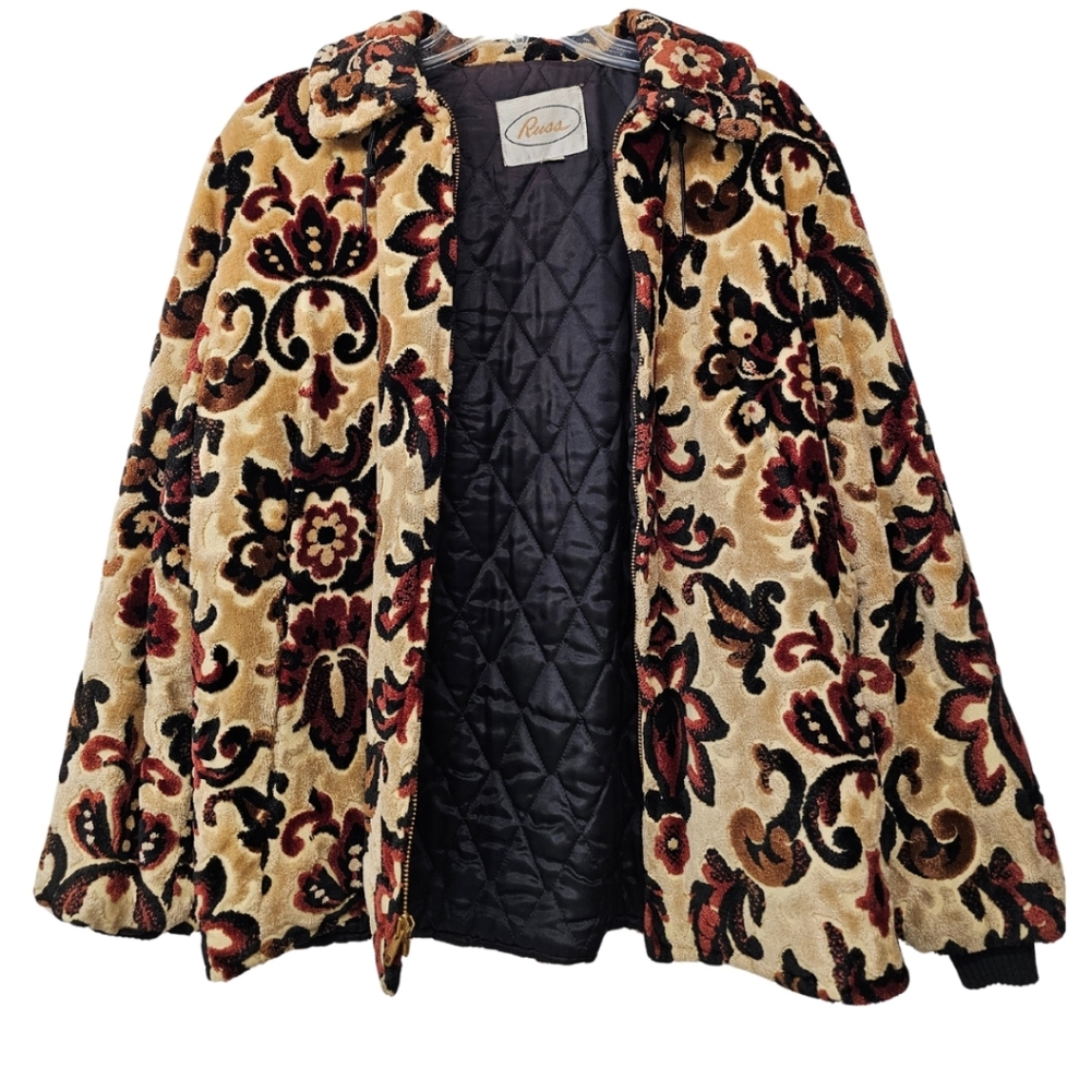 Vintage 1970s Russ Damask Carpet Coat - Picture 2 of 12